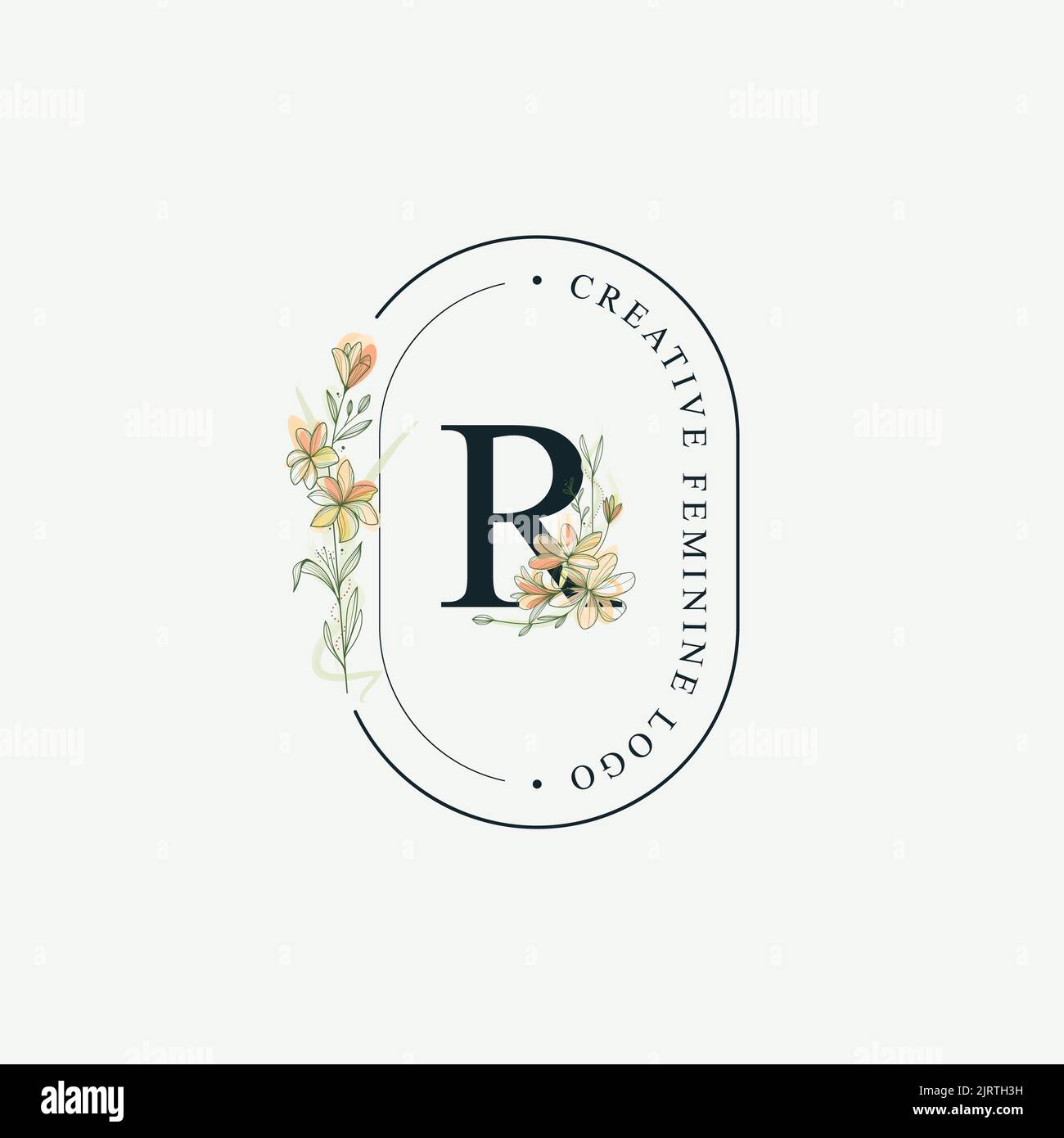 Initials letter R Wedding floral logos template, elegant hand-drawn ...