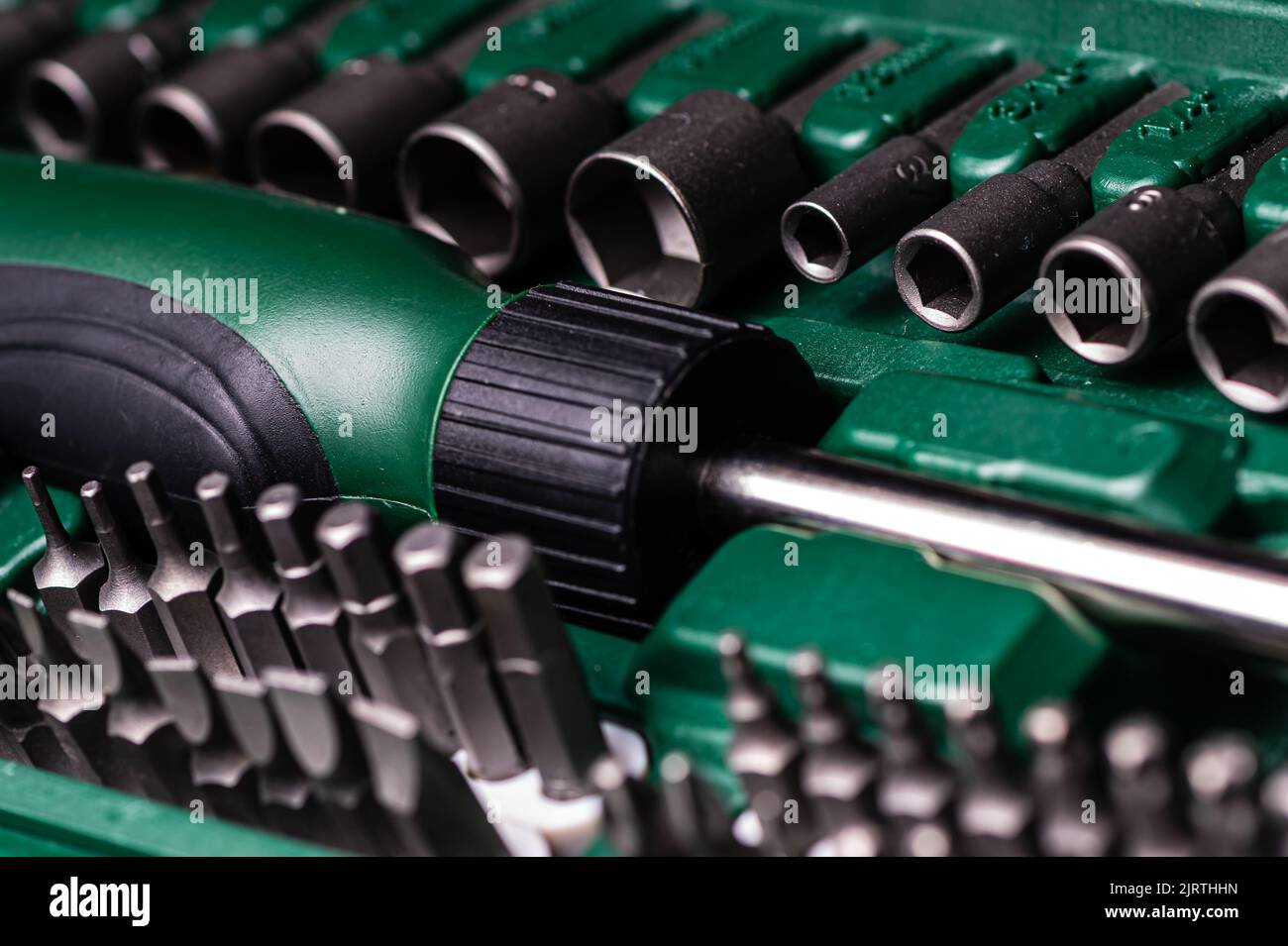 Interchangeable screwdriver set with different types of metal steel