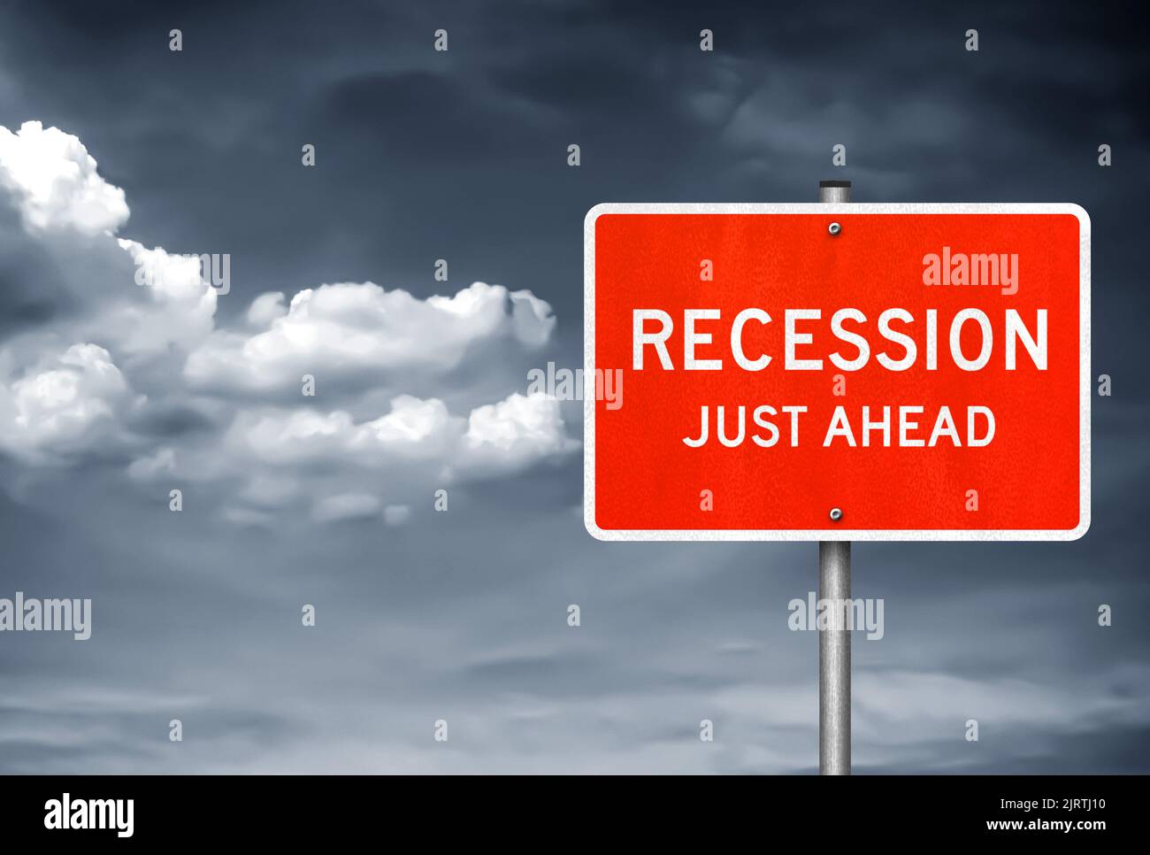Road sign message - Recession just ahead Stock Photo