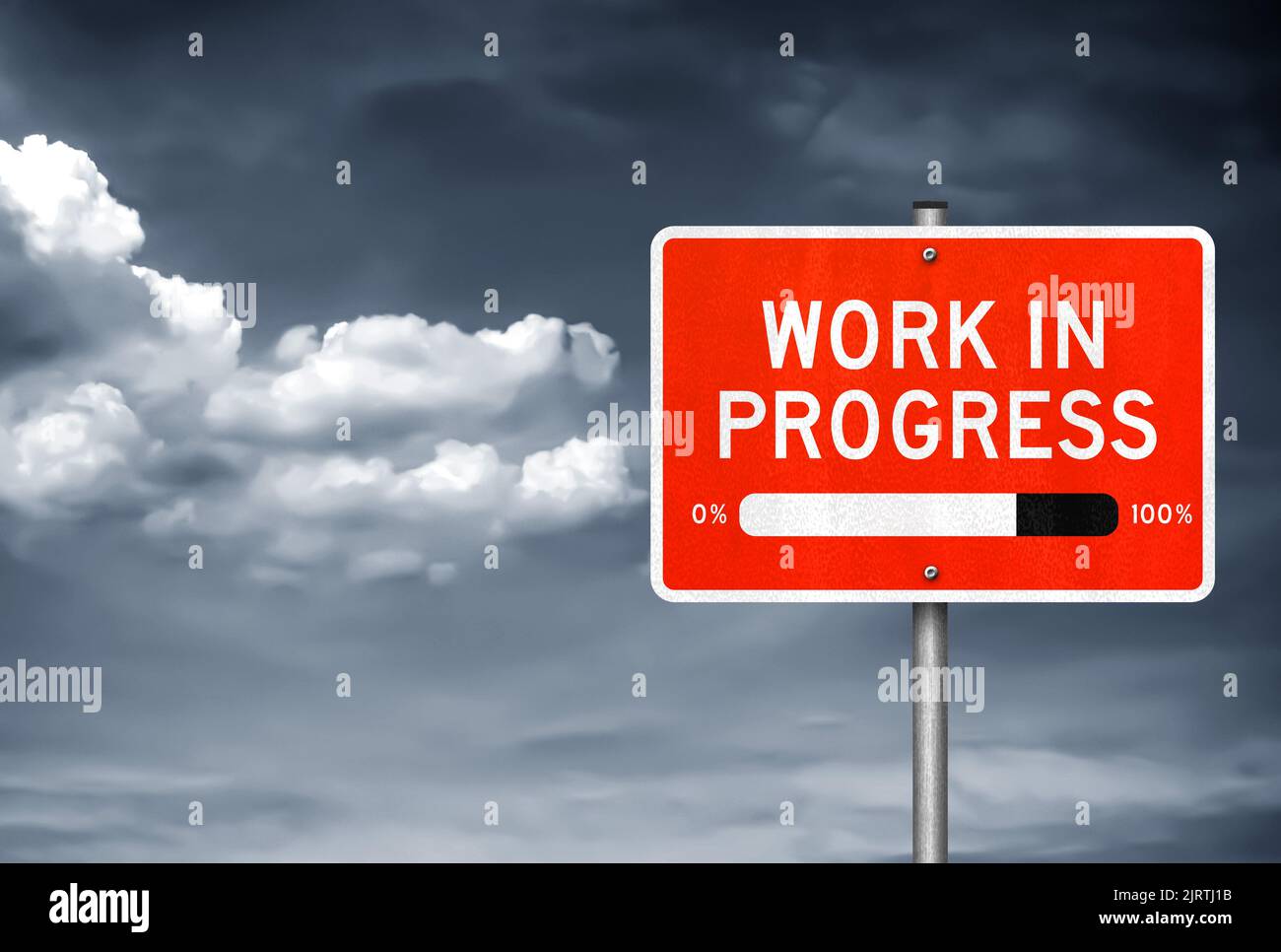 Work in progress - roadsign message Stock Photo