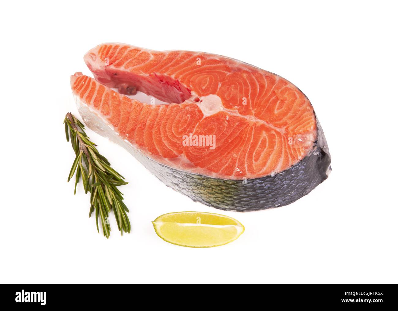 Salmon steak isolated on a white background Stock Photo - Alamy