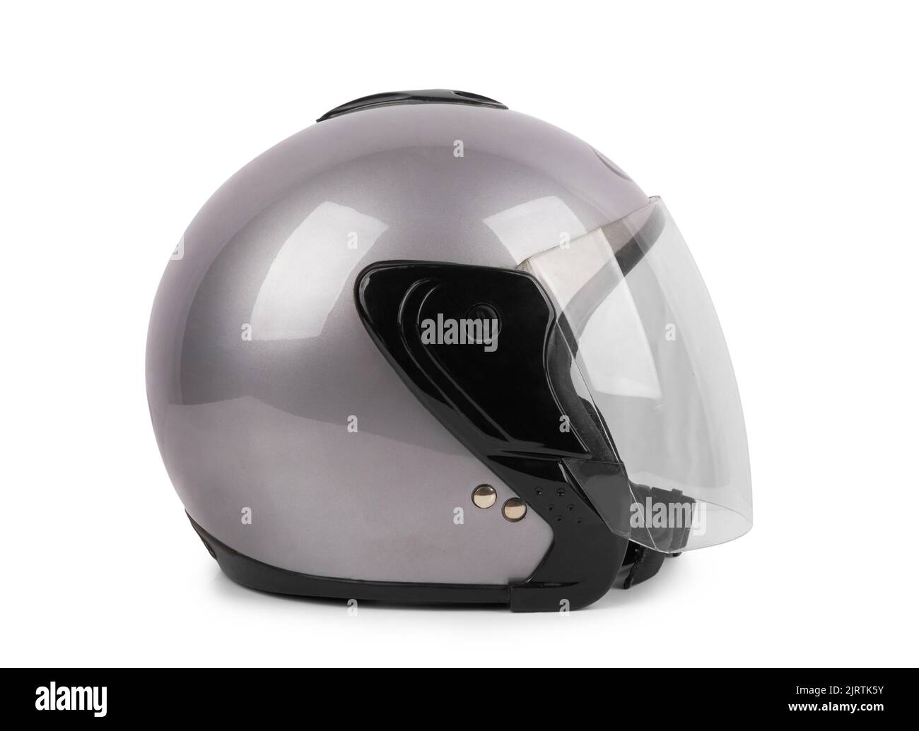 Gray motorcycle helmet isolated on white background Stock Photo