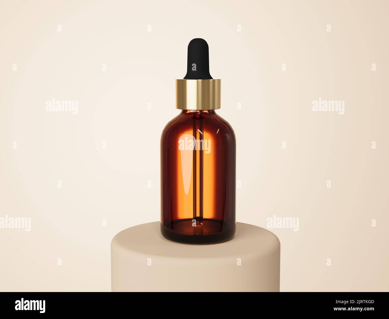 Cosmetic serum dropper brown glass bottle 3D render, care product