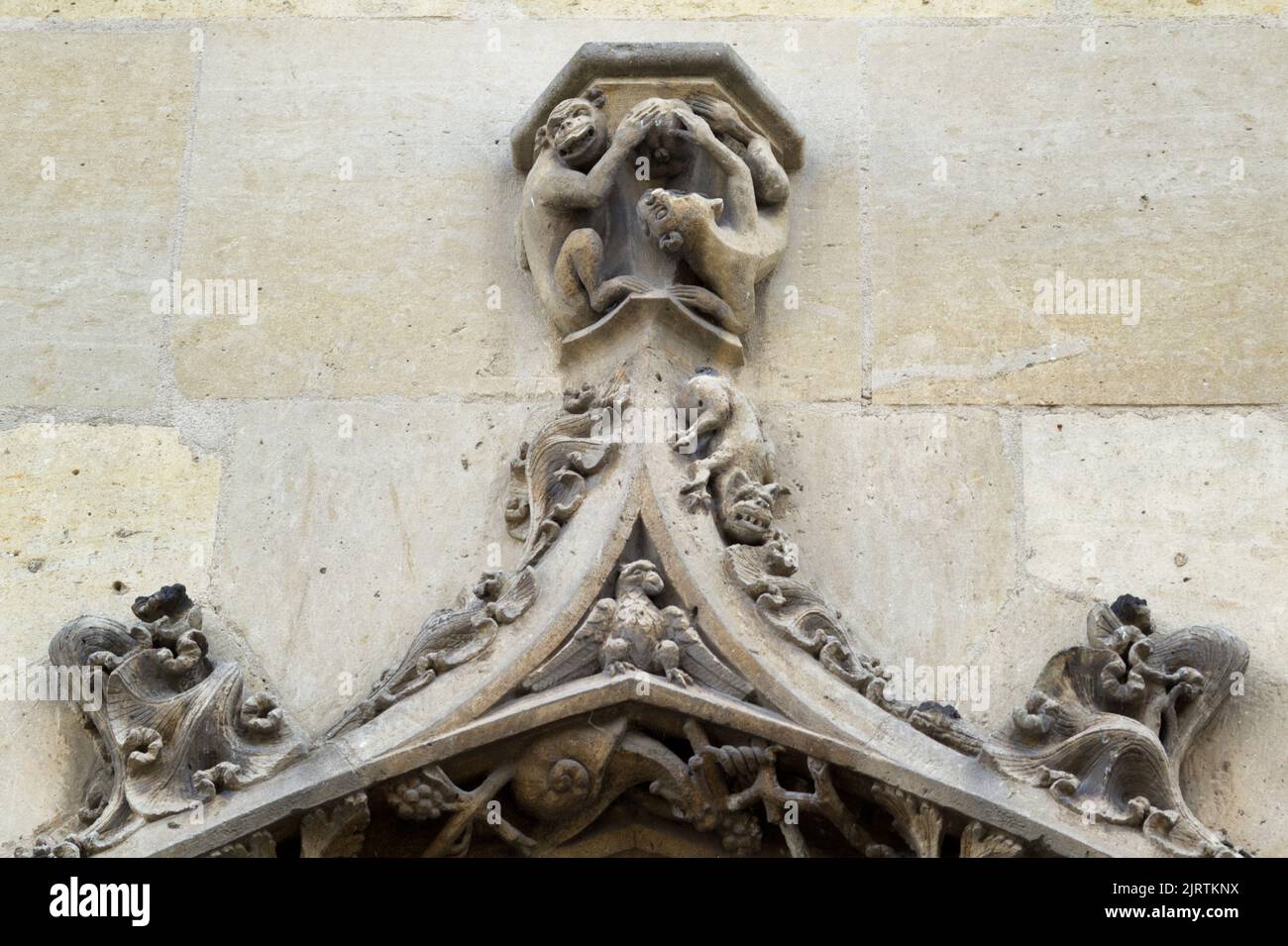 Monkeys - Porch of Saint-Germain l’Auxerrois, Place du Louvre, Paris Stock Photo