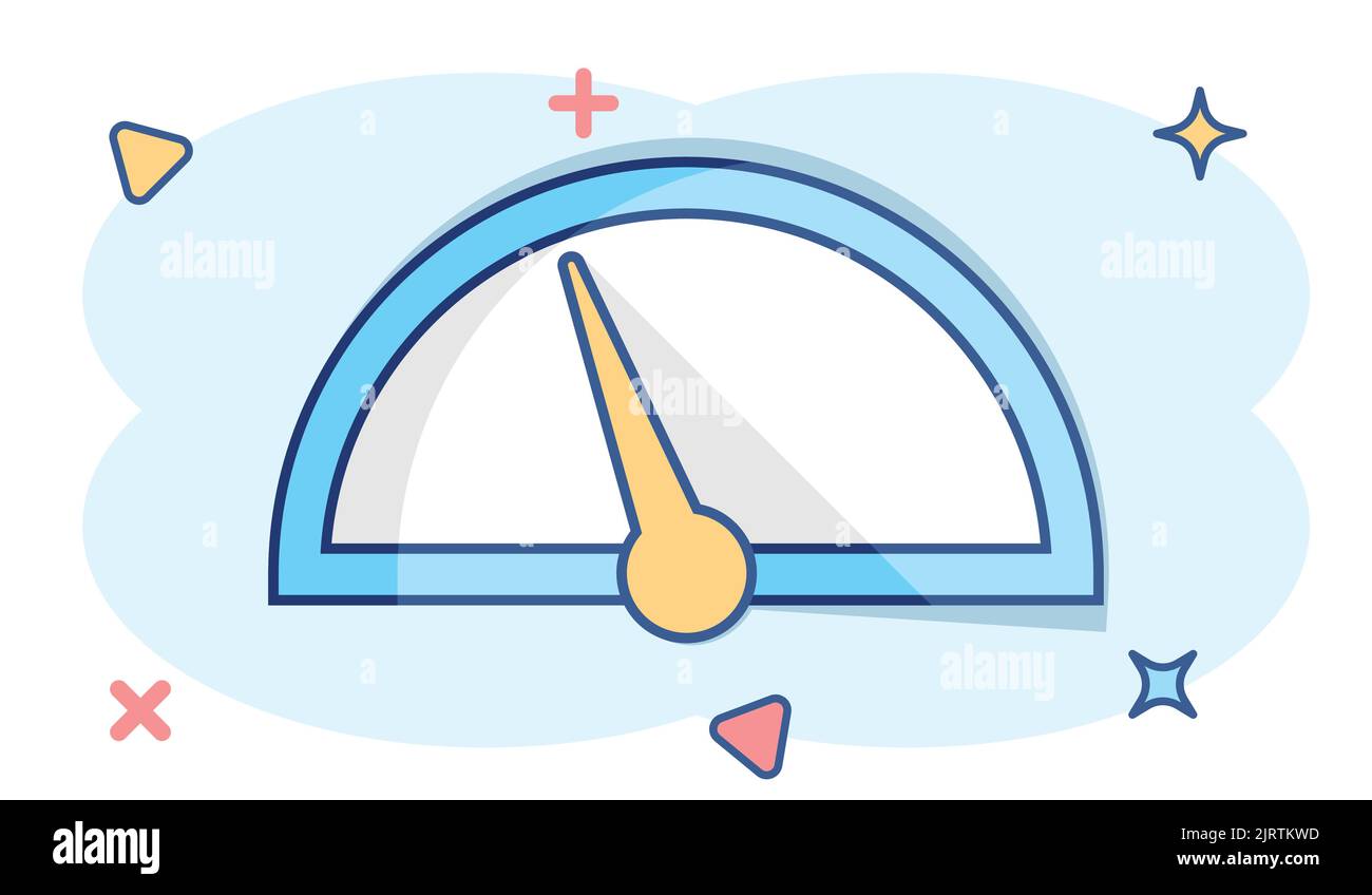 Vector cartoon dashboard icon in comic style. Level meter sign ...