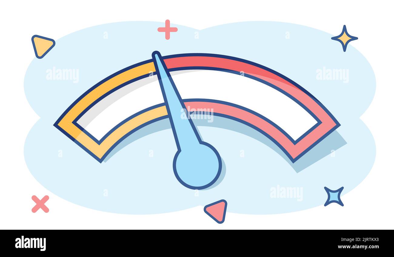 Vector cartoon dashboard icon in comic style. Level meter sign ...