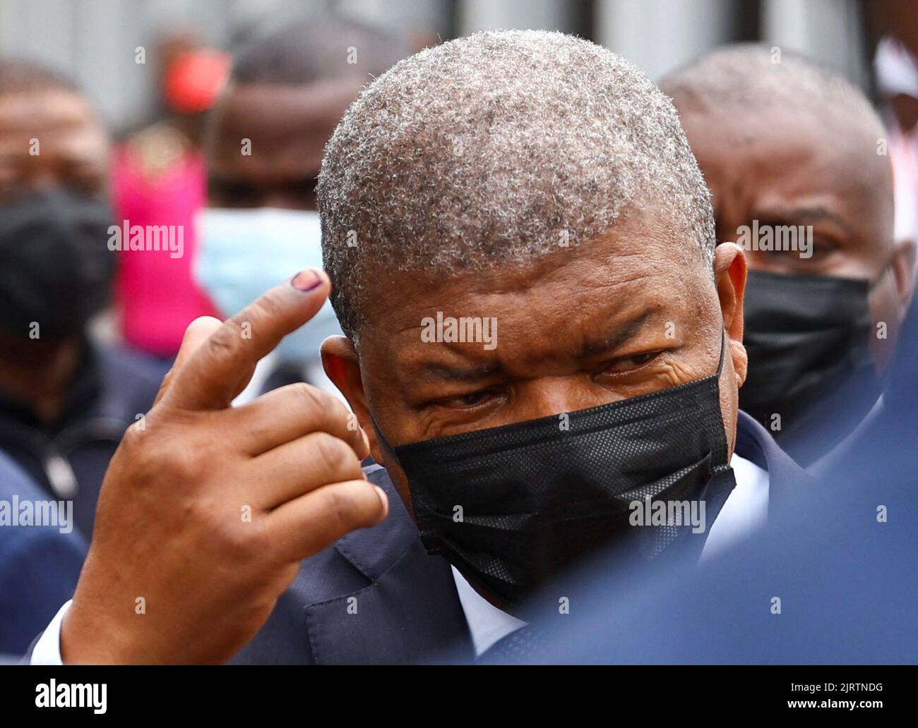 Angola's president and leader of the ruling MPLA Joao Lourenco looks on as he leaves after a meeting at the party's headquarters in the capital Luanda, Angola August 26, 2022. REUTERS/Siphiwe Sibeko Stock Photo