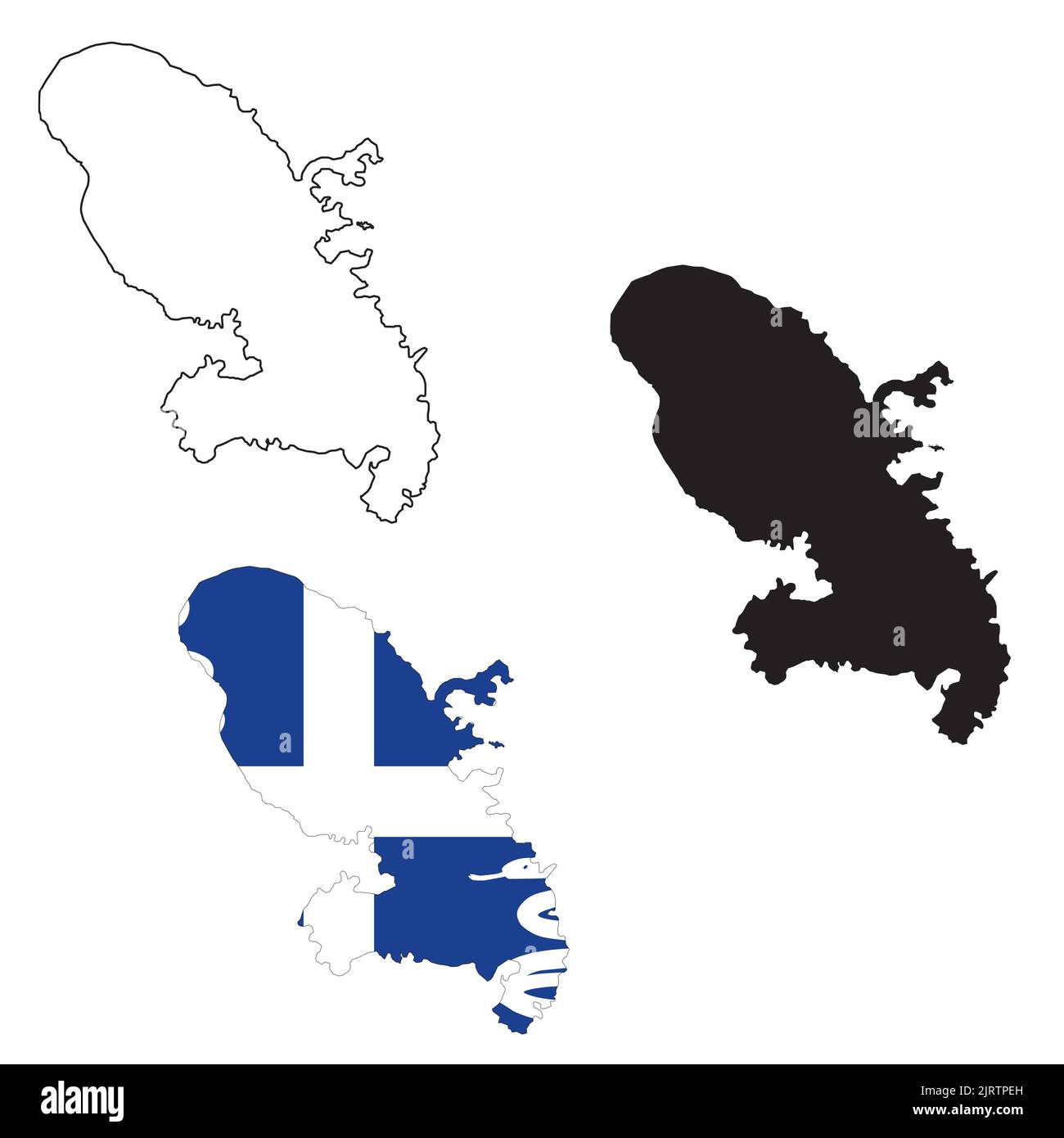 Map of French Martinique Island with flag. Outline map Martinique