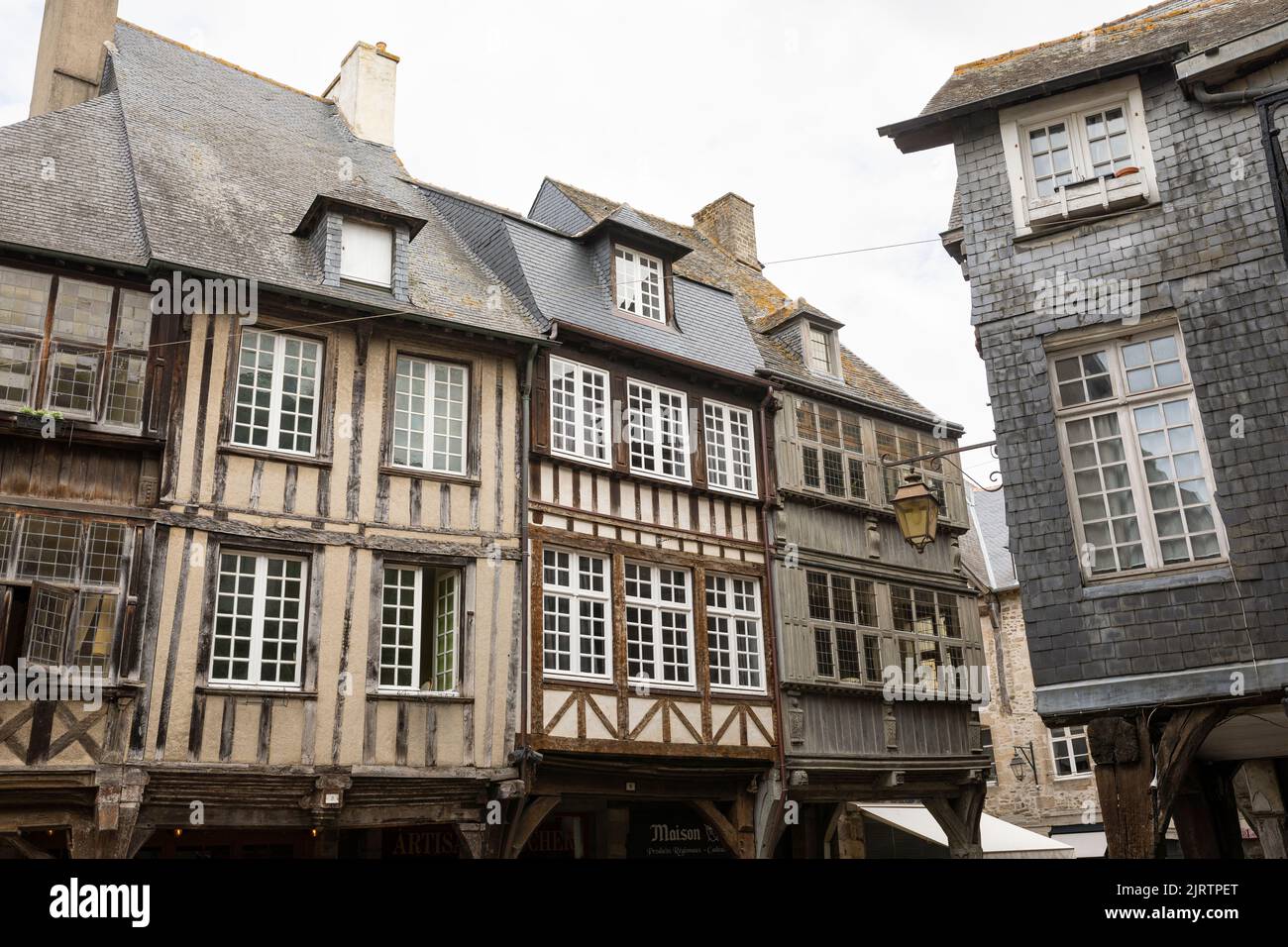 Medieval halftimbered houses in Dinan, Brittany, France Stock Photo