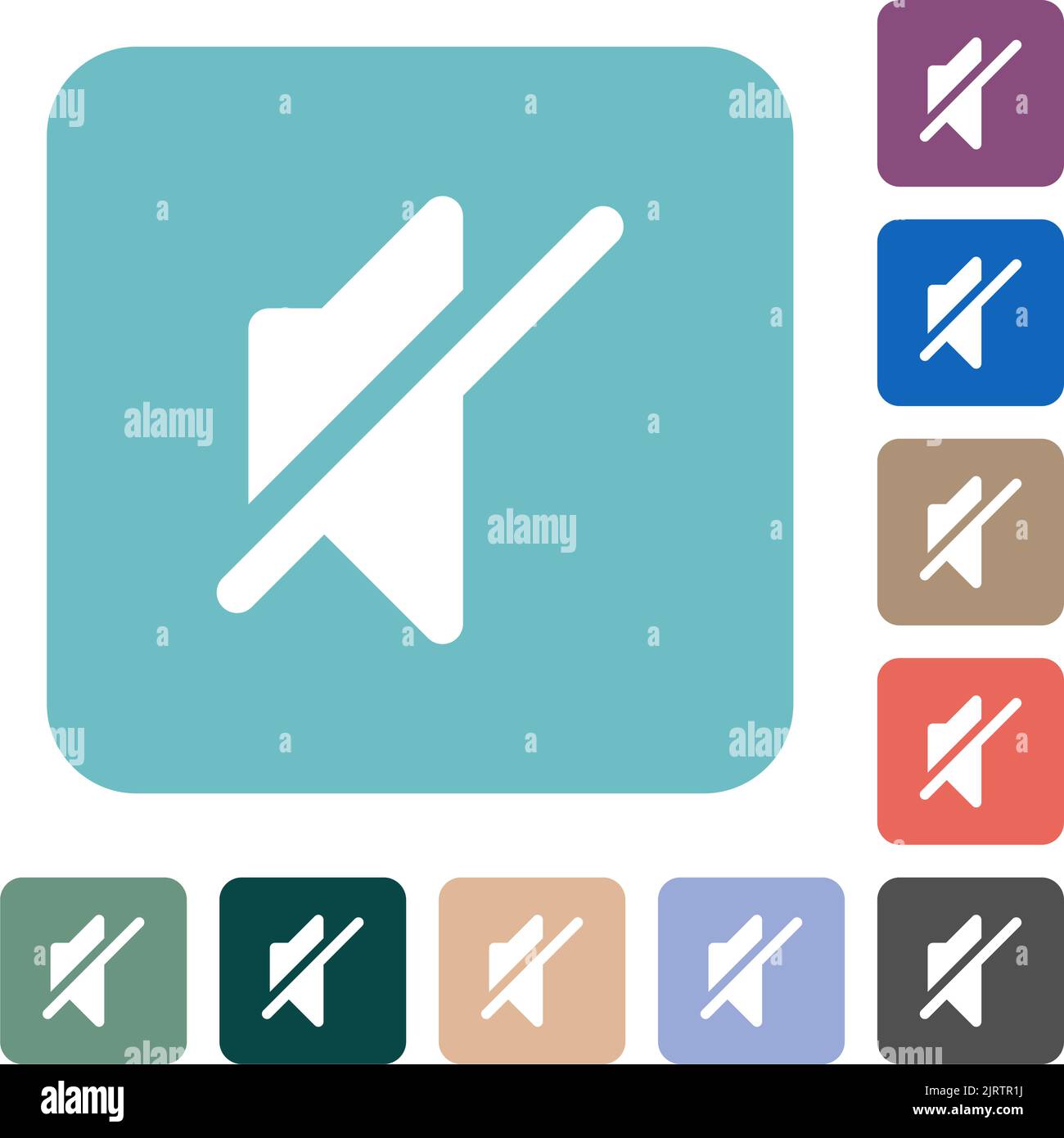 Mute solid white flat icons on color rounded square backgrounds Stock Vector