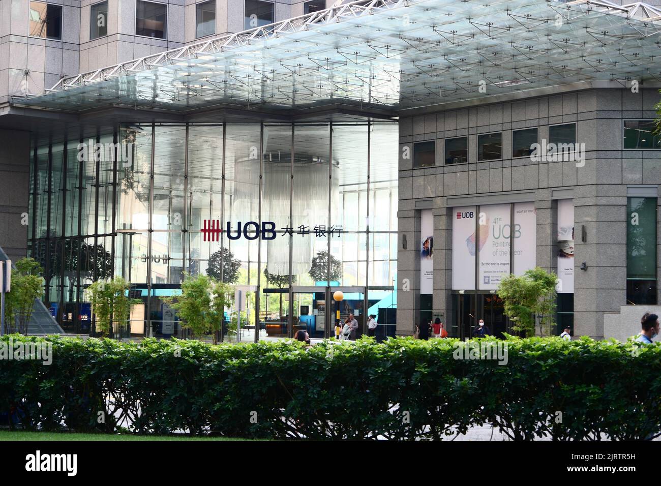 Singapore 1 june 2022. UOB logo on financial building in Marina bay  Stock Photo