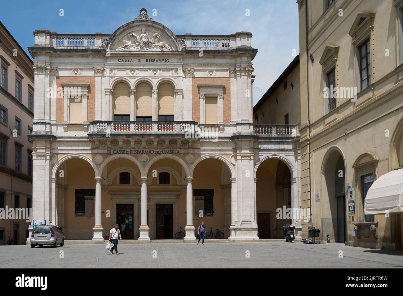 Palazzo della Cassa di Risparmio, Piazza Matteotti, Città di Castello, Umbrien, Italien, Europa Stock Photo