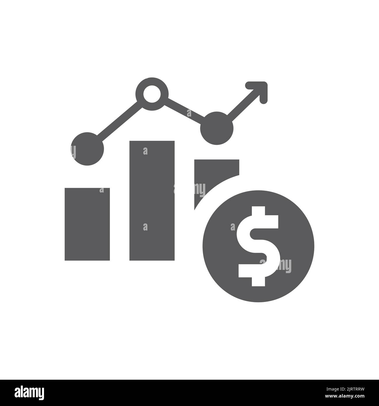 Bar chart or graph with dollar symbol. Financial growth, money analysis filled vector icon. Stock Vector