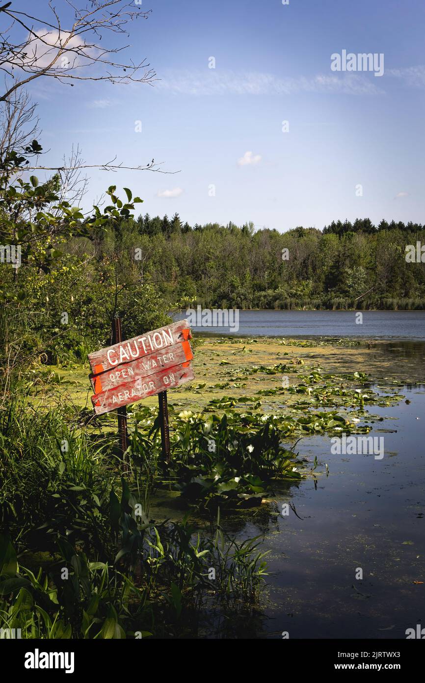 A sign at the public boat landing on Weyers Lake near Manitowoc