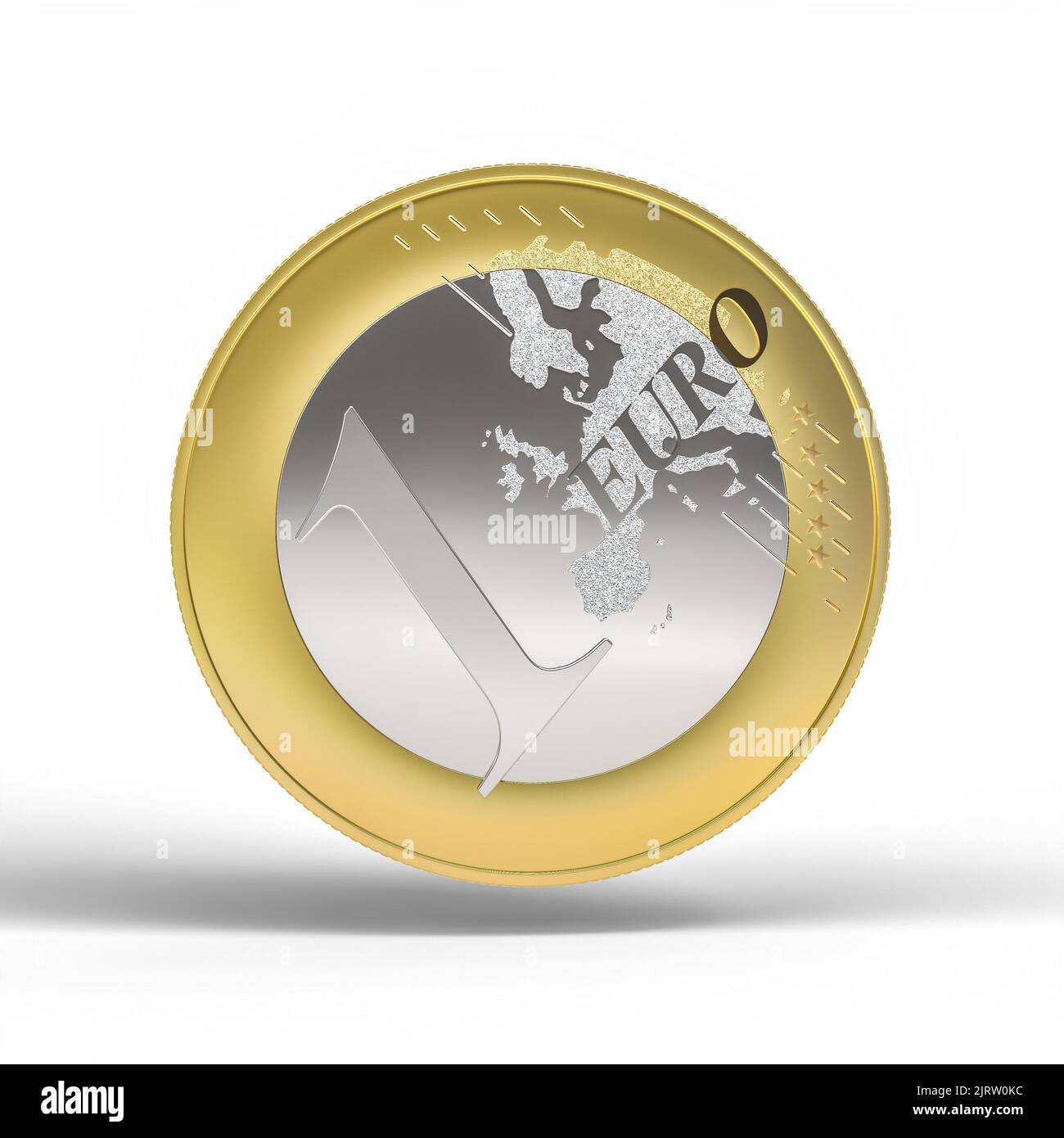 one euro coin on white with shadow. 3d render Stock Photo
