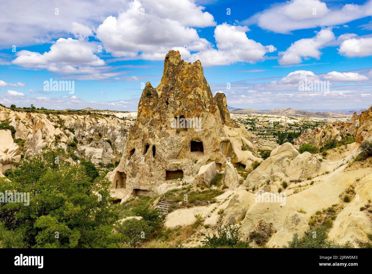 dwellings carved into the rock, open air museum goreme in turkey. Stock Photo
