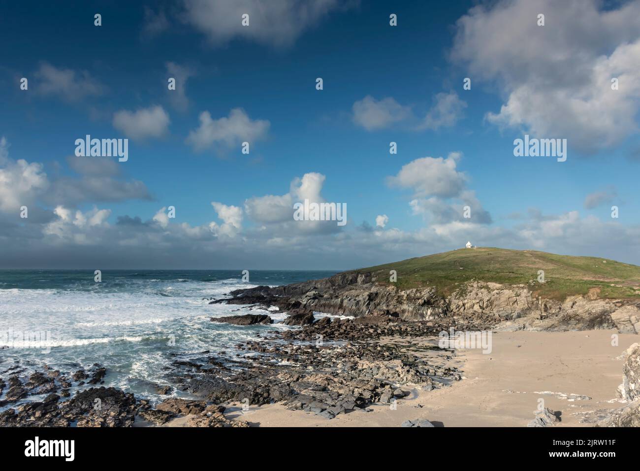 The littoral zone at Little Fistral and Towan Head on the coast of Newquay in Cornwall. Stock Photo