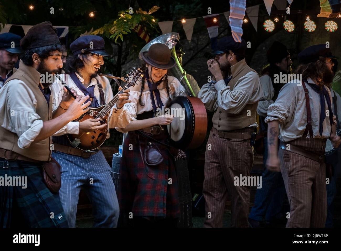 The Old Time Sailors performing at Trebah Garden Amphitheatre in Cornwall in the UK. Stock Photo