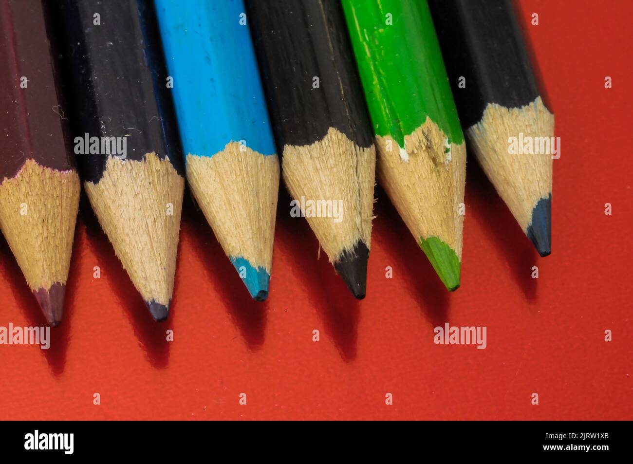 New Pencils Textured Set on a Colored Background Stock Photo