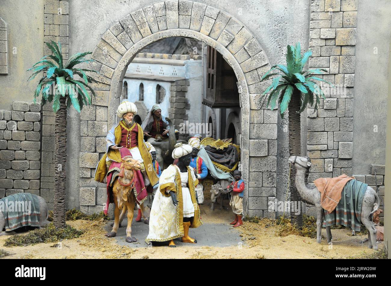 Traditional European Statuette in a Christmas Crib Nativity Scene Stock Photo