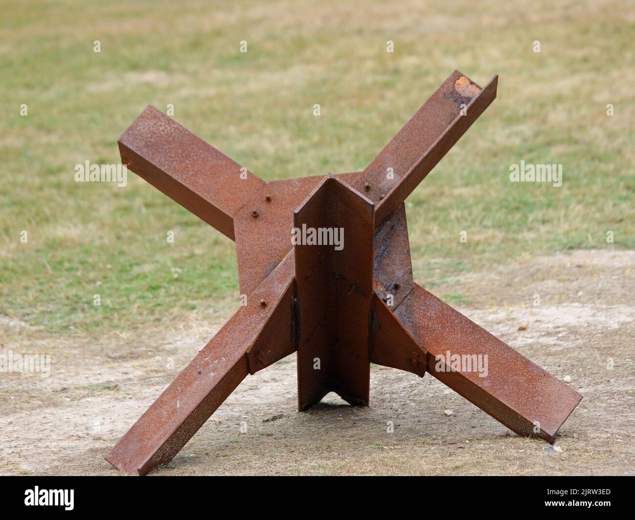 metal cheval de frise is a defensive obstacle used in WWII Stock Photo