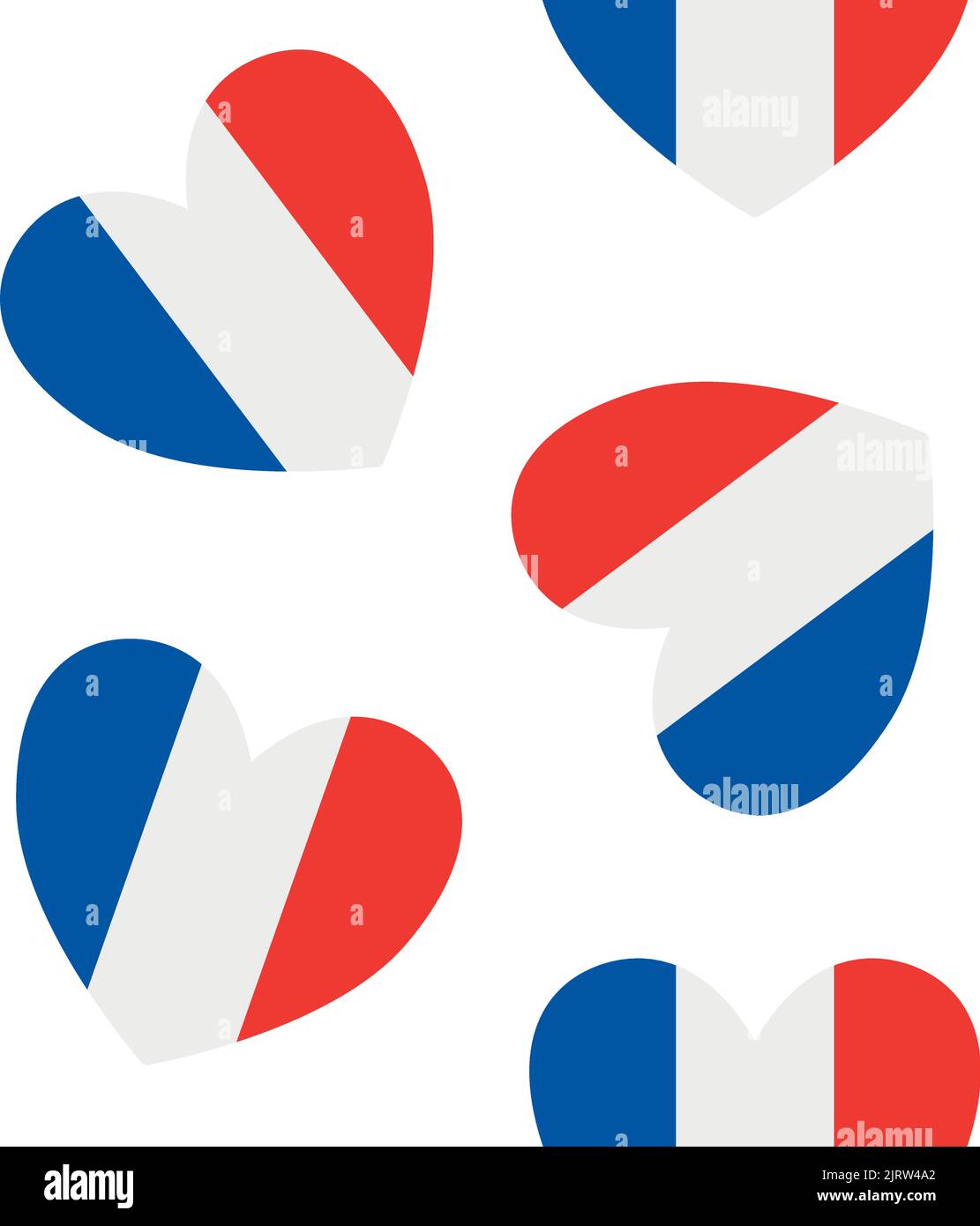 Vector seamless pattern of flat France flag heart isolated on white ...
