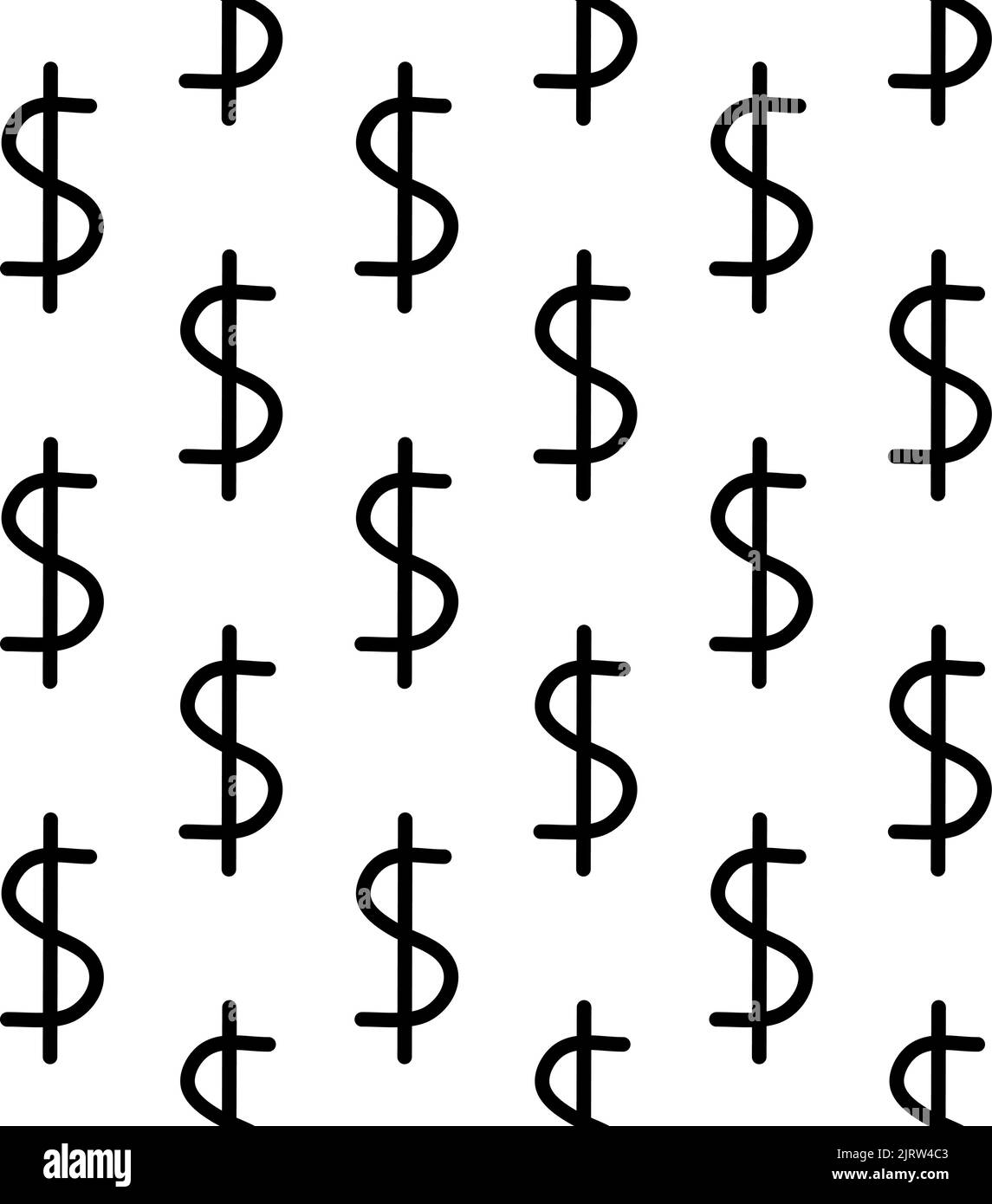 Vector seamless pattern of hand drawn doodle sketch dollar sign isolated on white background Stock Vector