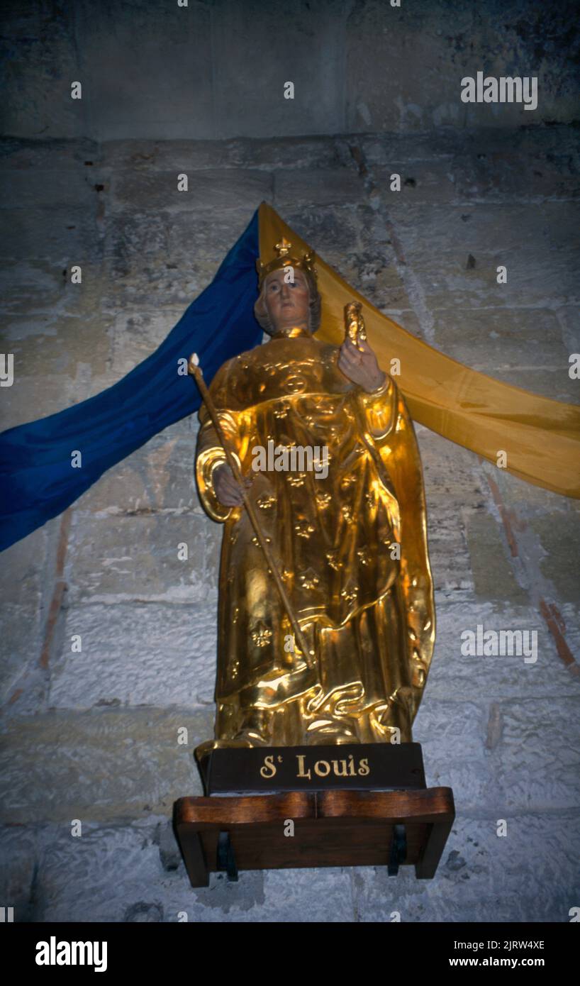 Provence France Aigues Mortes Notre Dame Des Sablons Statue of St Louis IX King of France in 13th Century Stock Photo