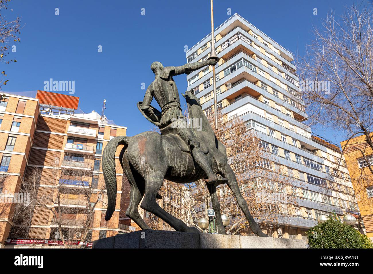 Ciudad Real, Spain. Monument to Don Quijote de la Mancha, or Alonso Quijano, from the homonimous Spanish epic novel by Miguel de Cervantes Stock Photo