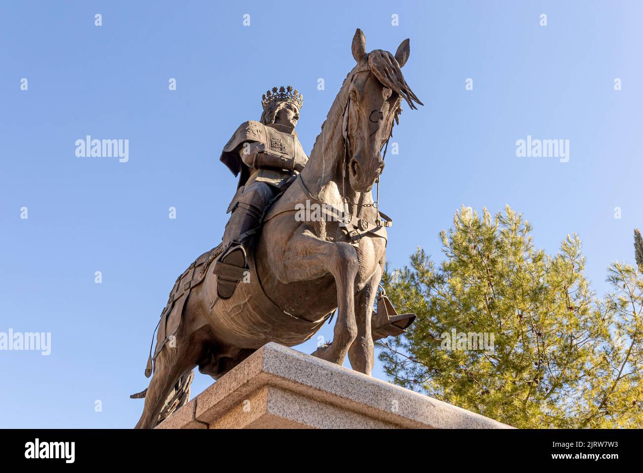 Ciudad Real, Spain. Monument to king Juan II de Castilla (John II of Castile), which gave Ciudad Real the status of city, in Pablo Picasso street Stock Photo