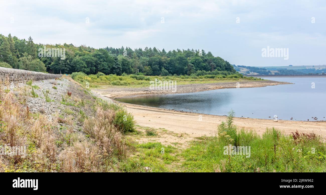 Very low water levels Swinsty Reservoir August 2022, North Yorkshire, England, United Kingdom Stock Photo