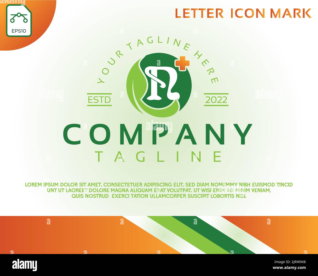Creative letter N and health care green leaf logo design template Stock ...