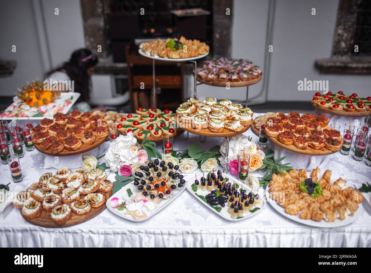 Rows of appetizers and starters on the wedding table Stock Photo Alamy