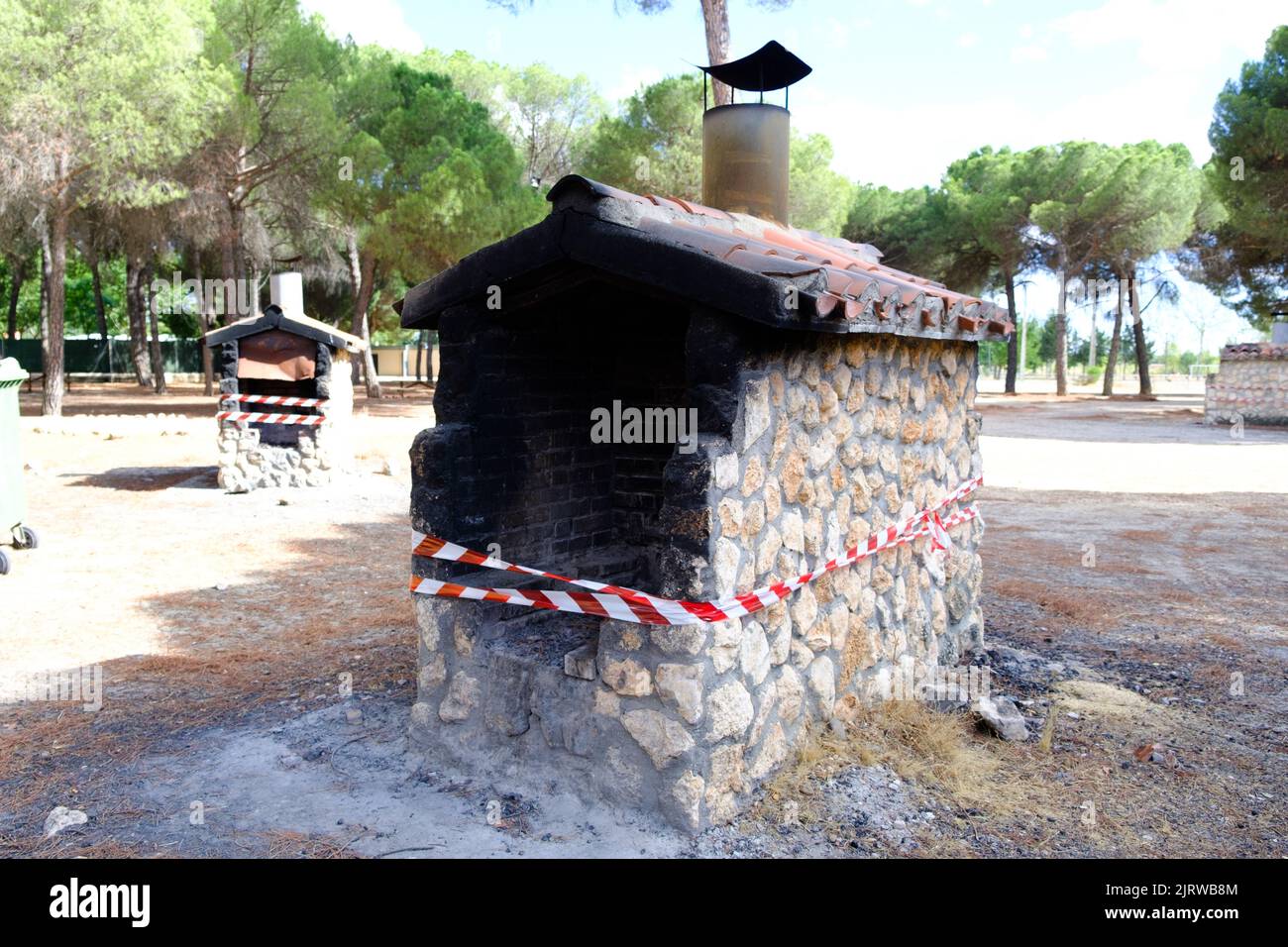 barbecues in the countryside closed due to fire risk in Europe. Dryness and high temperatures in summer Stock Photo