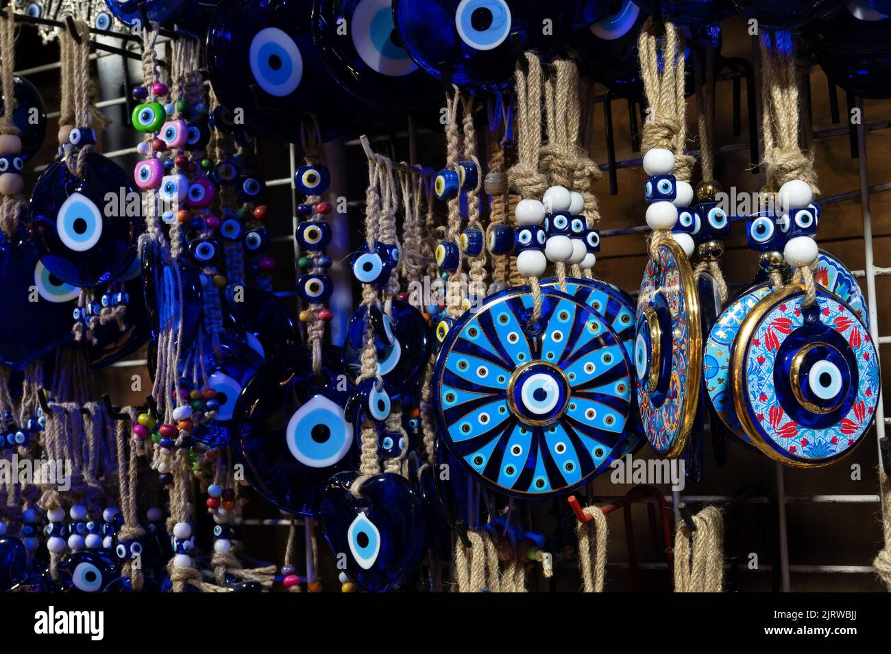 Istanbul, Turkey January 2022 Talisman 'eye of Fatima' souvenirs at