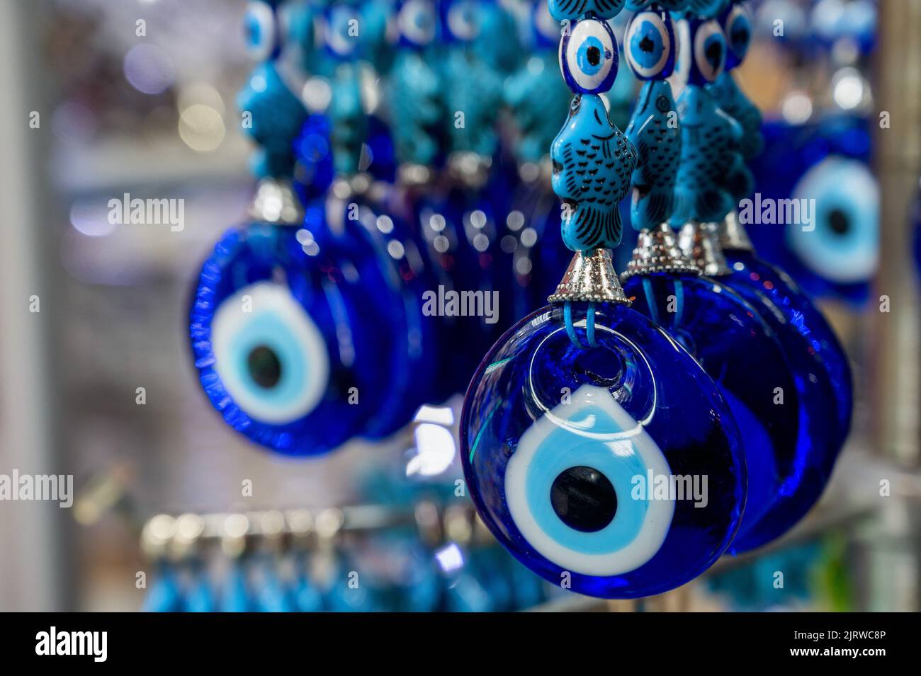 Istanbul, Turkey January 2022 Talisman 'eye of Fatima' souvenirs at