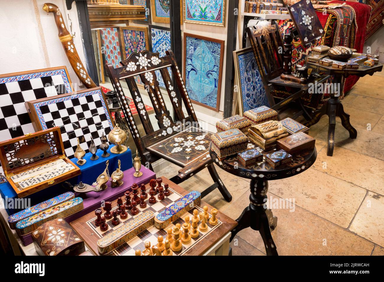 ISTANBUL TURKEY, January 2022. Different souvenirs at the Grand Bazaar