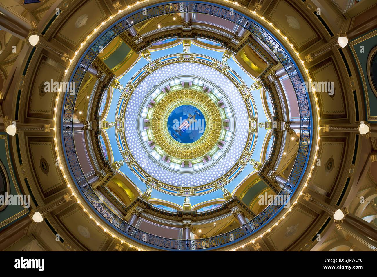 Inner dome from the rotunda floor of the Iowa State Capitol in Des Moines, Iowa Stock Photo