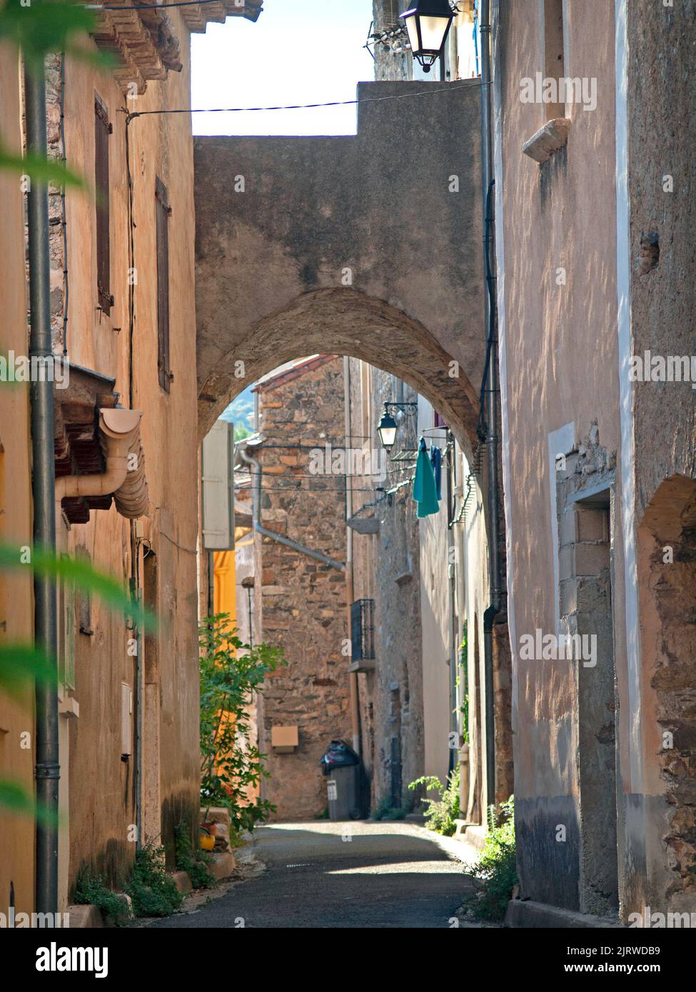 The back streets of Roquebrun, Occitanie, southern France Stock Photo