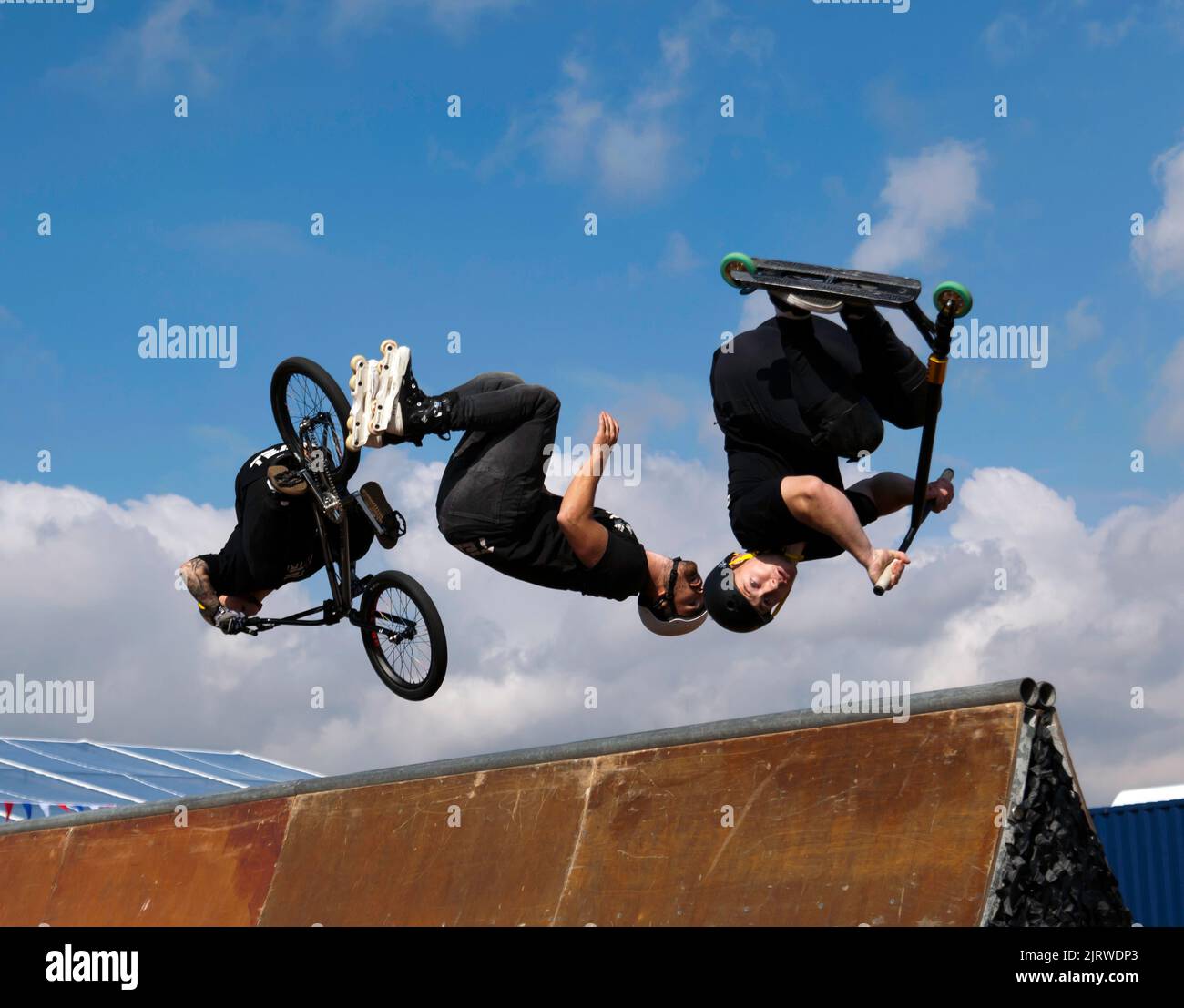 Silverstone Circuit, Silverstone, Nr, Towcester, 26th August, 2022. Extreme Sports demonstration by BMX Legends Credit: John Gaffen/Alamy Live News Stock Photo