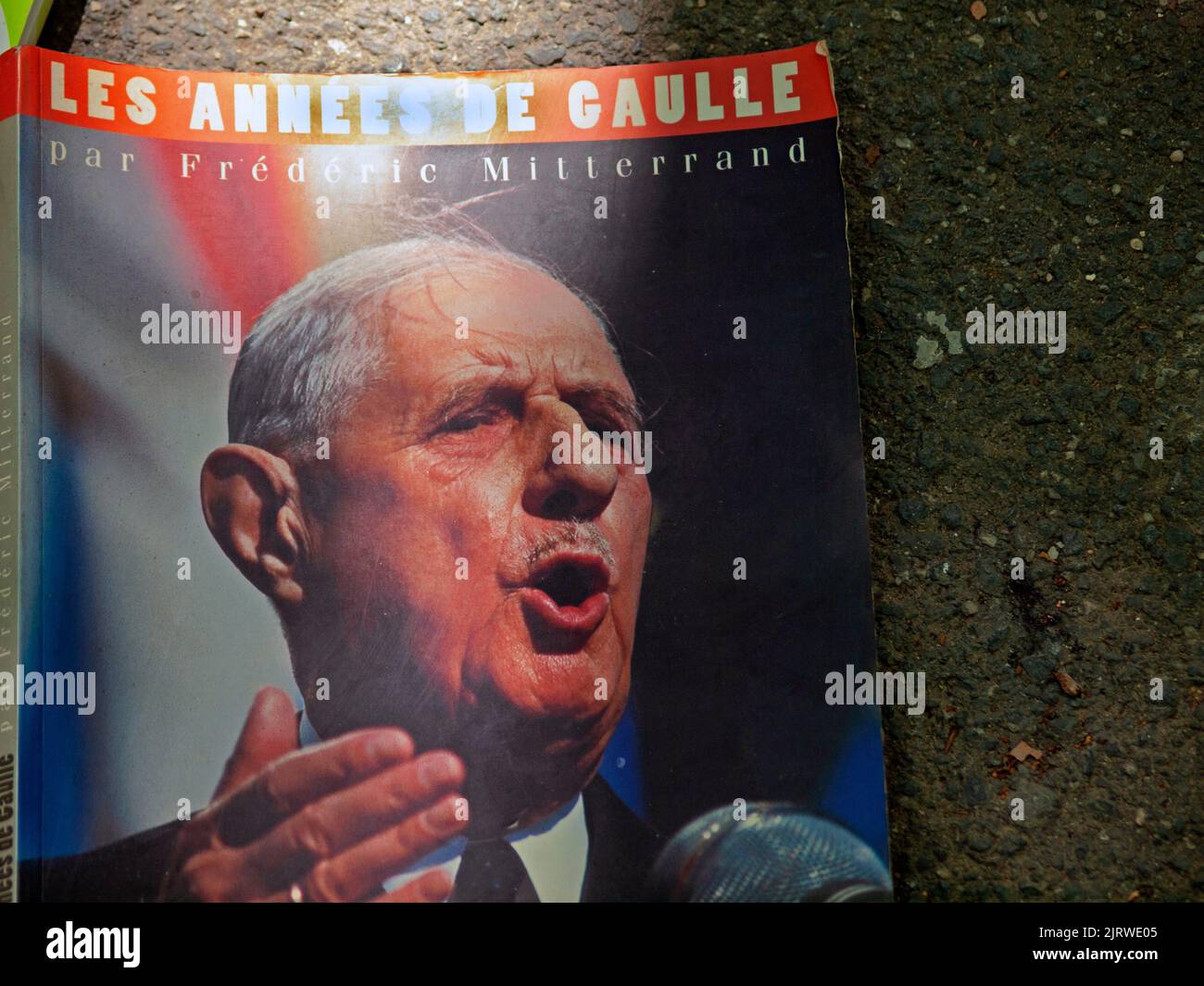 An old magazine for sale at the market in Saint-Chinian, Languedoc-Rousillon, France Stock Photo