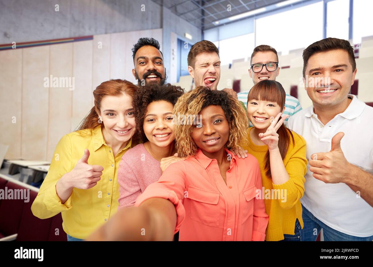 international students and teacher taking selfie Stock Photo