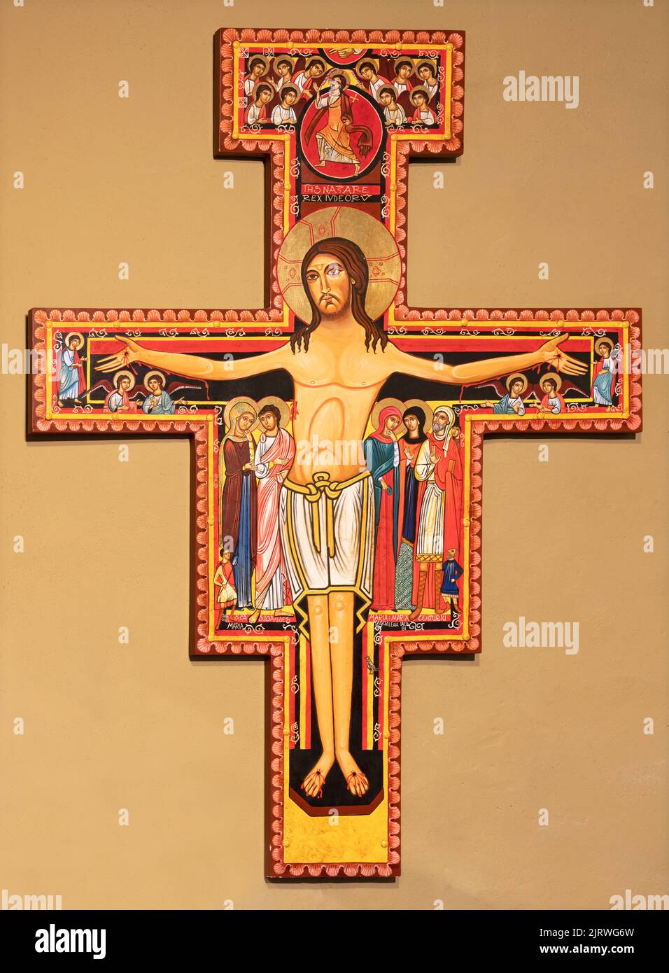 VARALLO, ITALY - JULY 17, 2022: The icon of Jesus on the cross in the church Collegiata di San Gaudenzio by unknonwn artist. Stock Photo