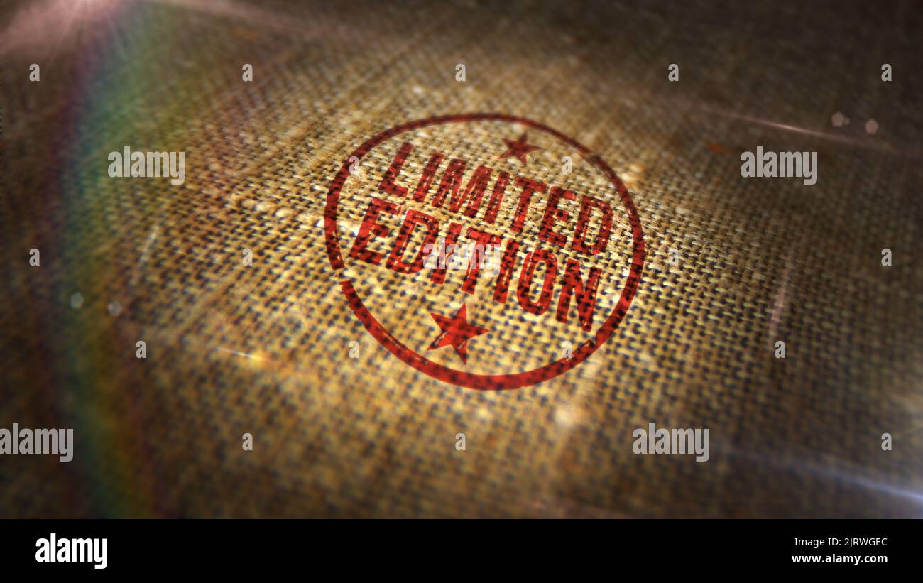 Limited Edition stamp printed on linen sack. Exclusive certificate concept. Stock Photo