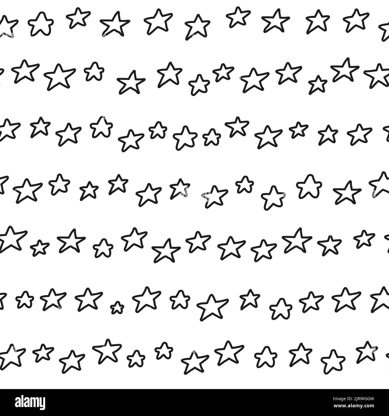 Black and white seamless pattern with doodle outline abstract stars ...
