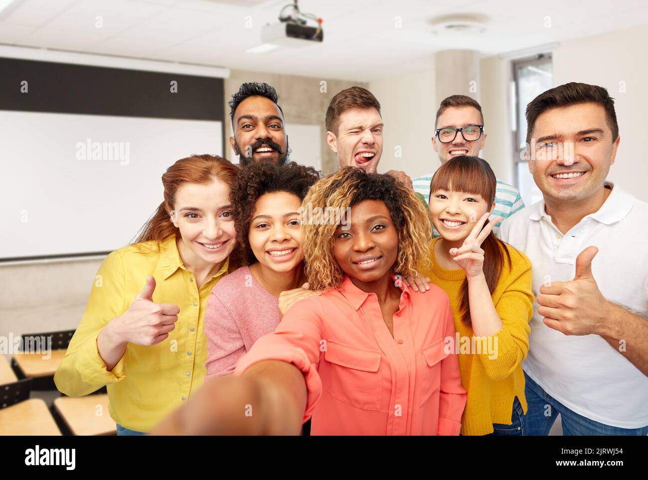 international students and teacher taking selfie Stock Photo