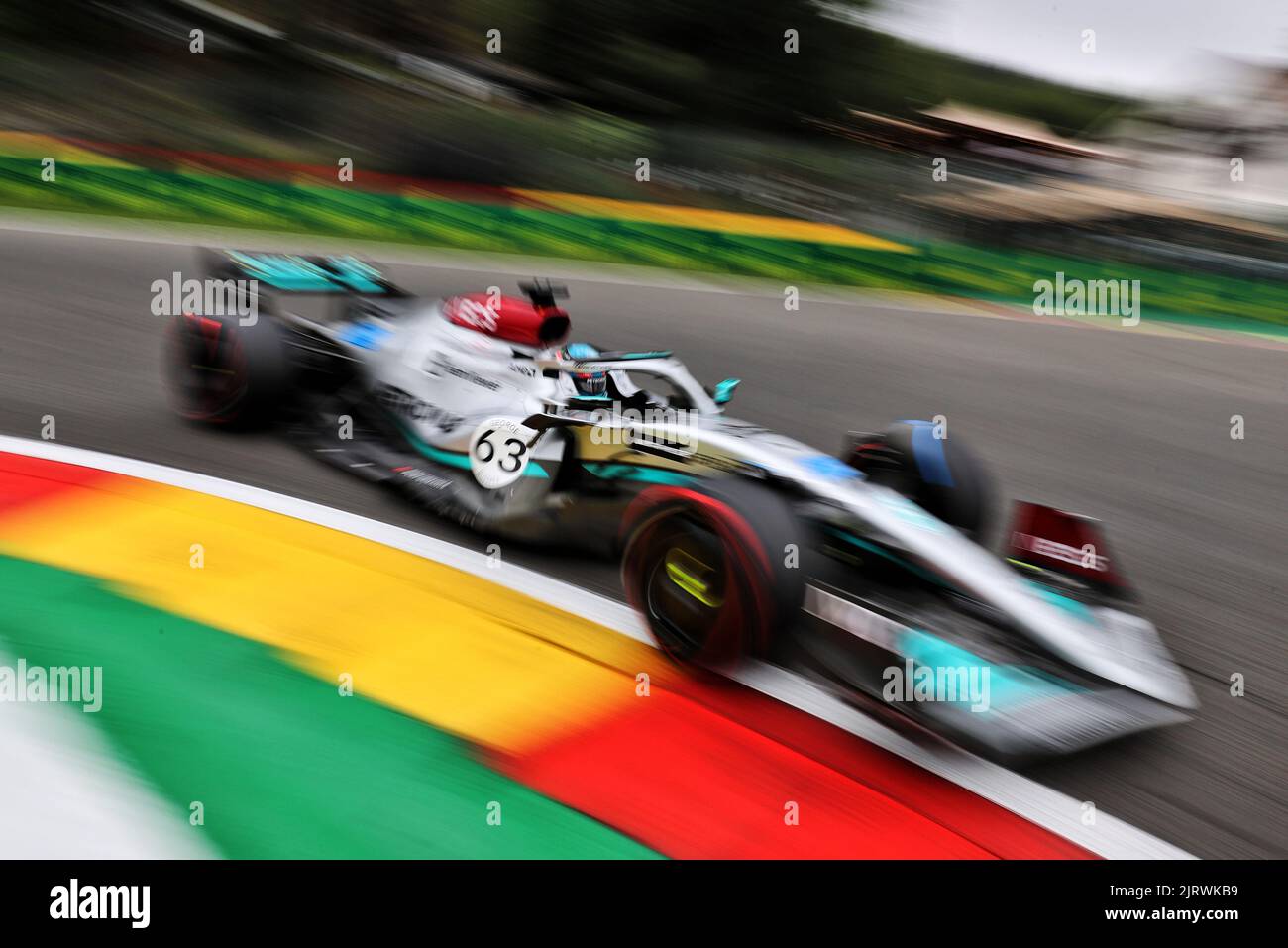 George Russell (GBR) Mercedes AMG F1 W13. Belgian Grand Prix, Friday 26th August 2022. Spa-Francorchamps, Belgium. Stock Photo