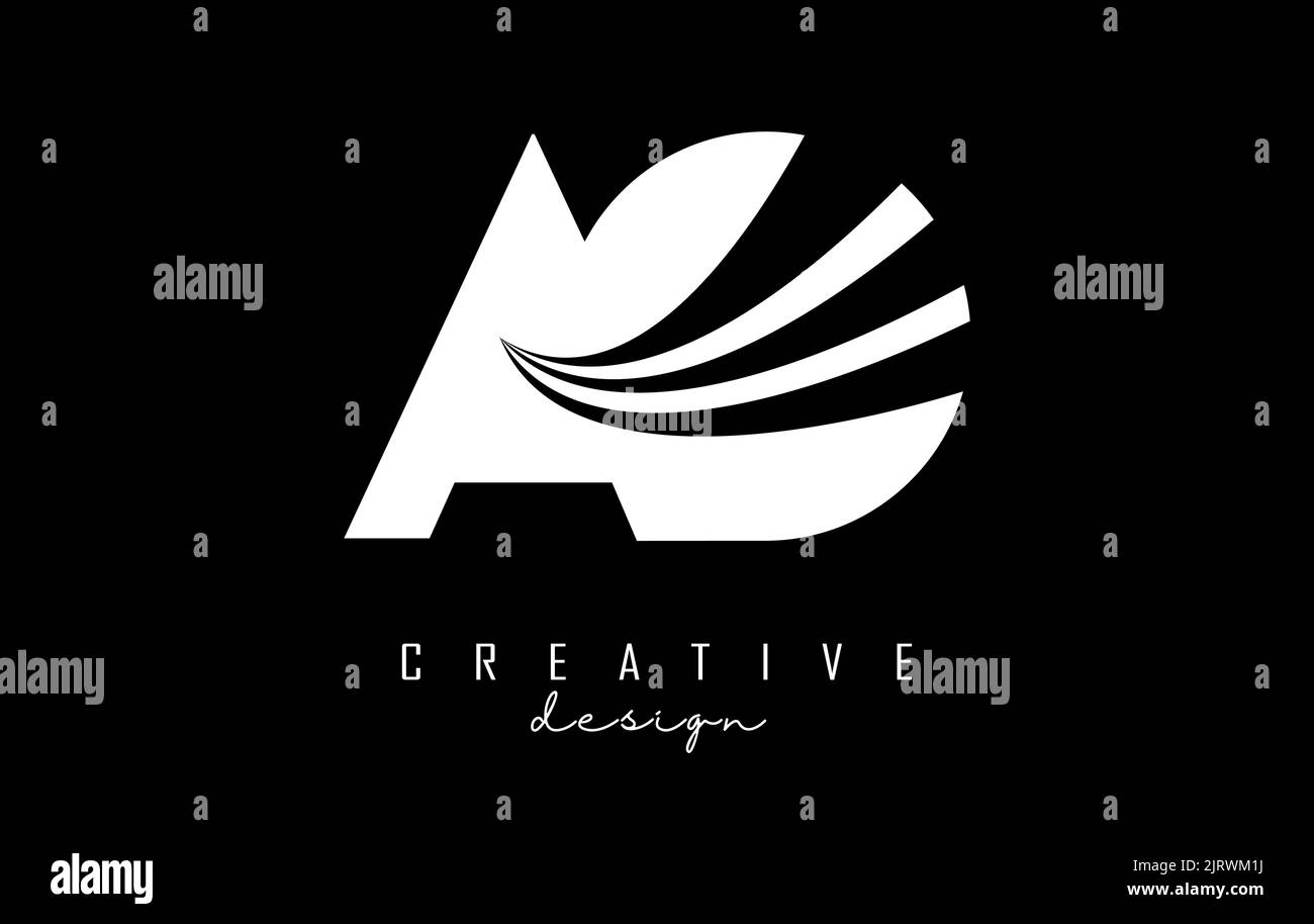 White letter AO A O logo with leading lines and road concept design ...