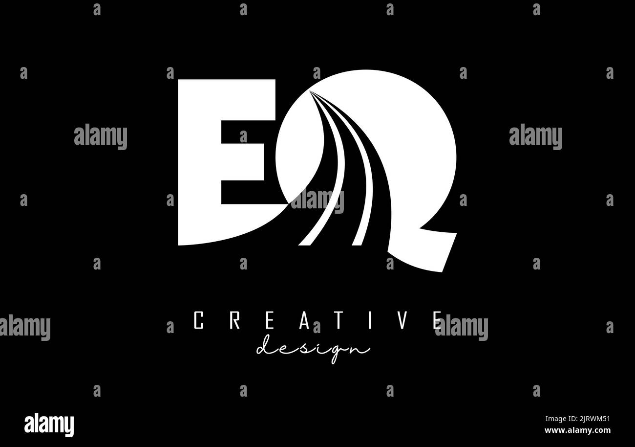 Creative white letter Eq e q logo with leading lines and road concept
