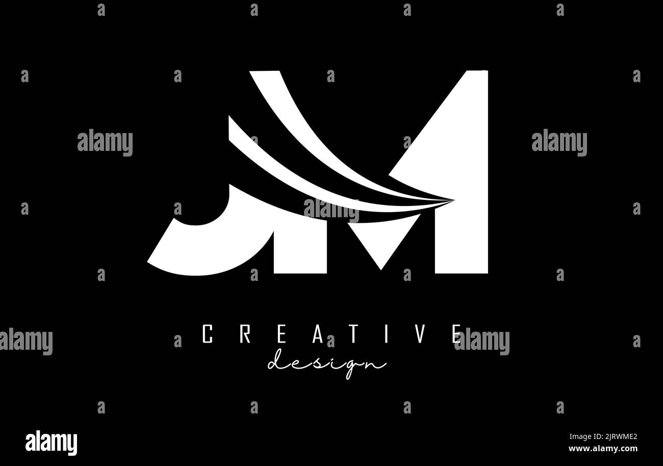 Creative white letter JM J M logo with leading lines and road concept ...
